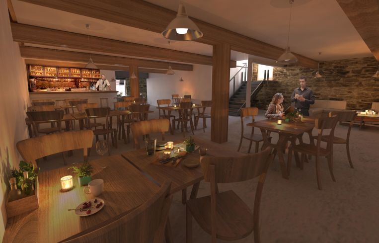 A rendering of the planned restaurant at 199 Cook Street (Rendering: The Mann Group).