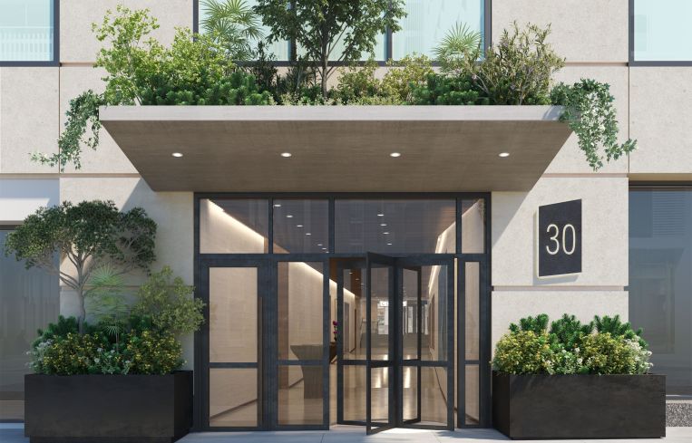 Jun Aizaki designed a new green canopy for 30 Broad Street. Rendering: Wordsearch River Film
