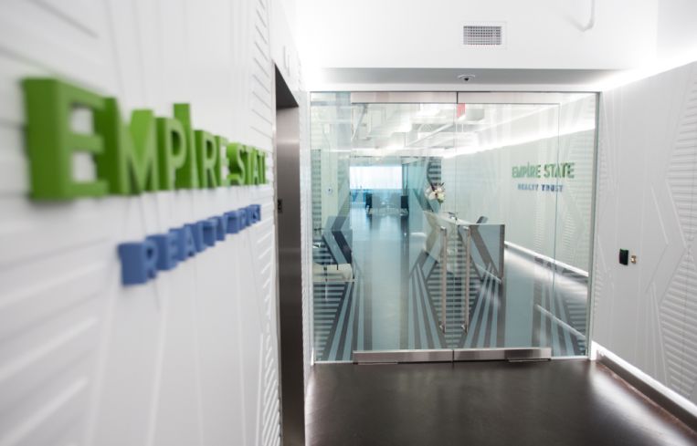 The view of the new ESRT offices from the elevator bank. Photo: Aaron Adler/ for The Commercial Observer.