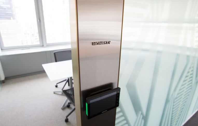 The conference room "honesty". All of the conference rooms at the new ESRT offices are named for different themes that CEO Tony Malkin says are the bedrock of the companies ethos. Photo: Aaron Adler/ for Commercial Observer.