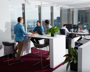 JLL's new office at 28 Liberty Street come with plants and breathtaking views of Lower Manhattan. Photo: Yvonne Albinowski/For Commercial Observer