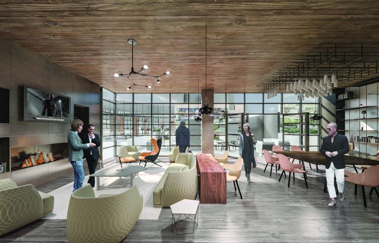 The lounge at 44-28 Purves Street in Long Island City.