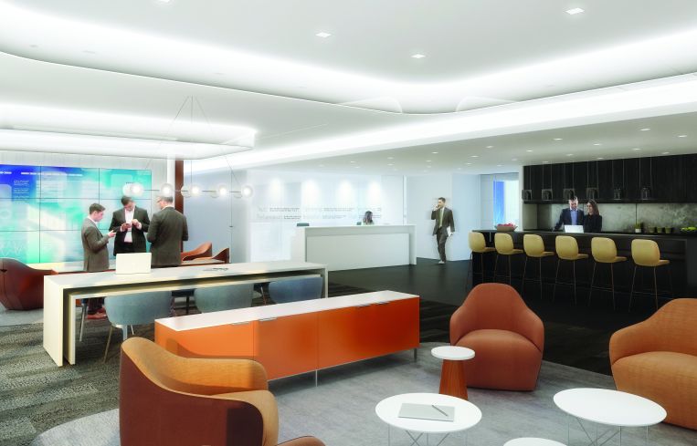 A rendering of Thomson Reuters' new customer center on the 30th floor of 3 Times Square. Rendering: Perkins+Will.
