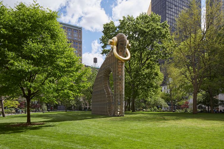 The 40-story Big Bling is a multitier installation in Madison Square Park made of plywood. Photo: Yasunori Matsui