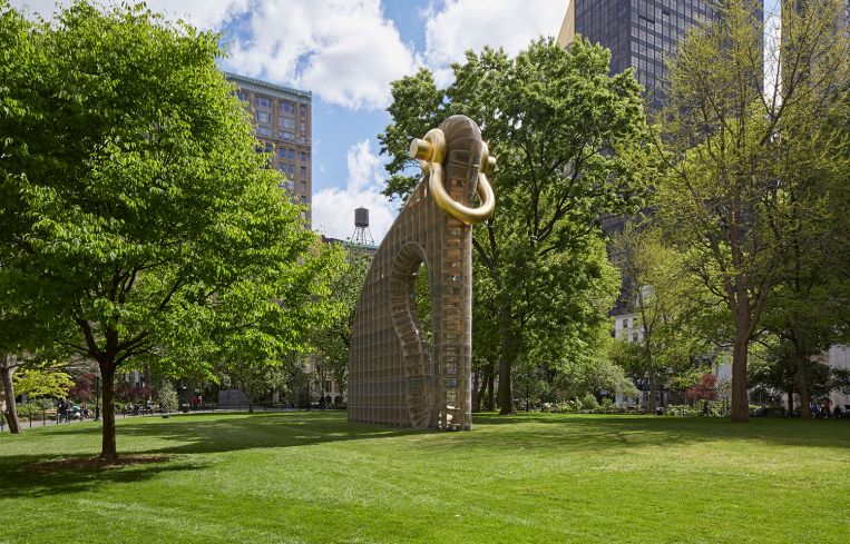 The 40-story Big Bling is a multitier installation in Madison Square Park made of plywood. Photo: Yasunori Matsui