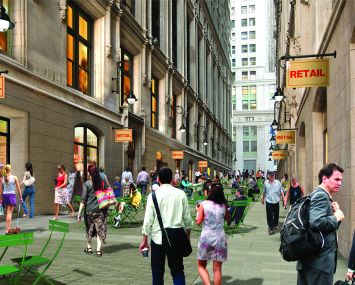 A rendering of Thames Street, which runs between 111 and 115 Broadway.