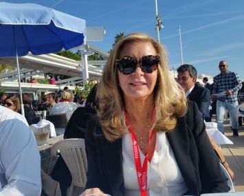 Virginia Pitarelli lunches at Le Goeland in Cannes.