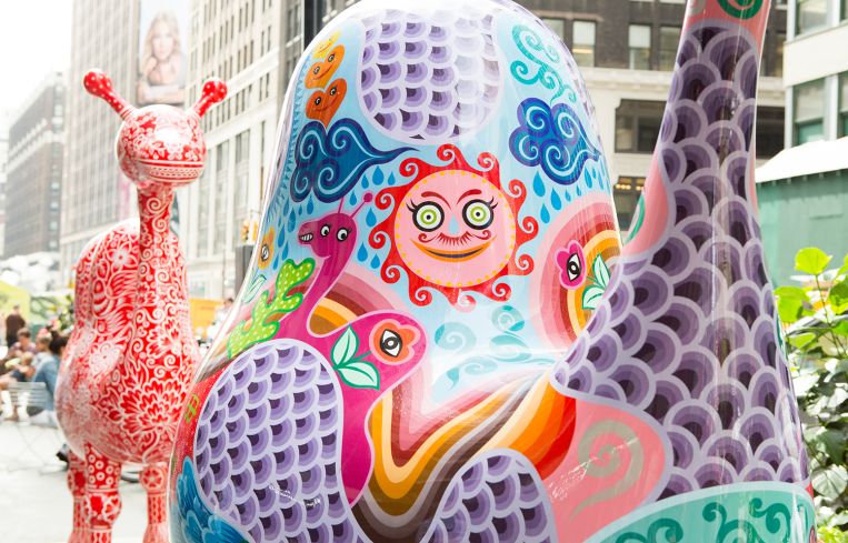 The Garment District Alliance unveiled 11 large-scale sculptures by Hung Yi in the area's public plazas. Photo: James Maher