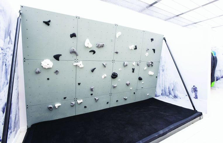 The 10-foot climbing wall at The North Face's new flagship store. Photo by Eugene Gologursky/Getty Images for The North Face.