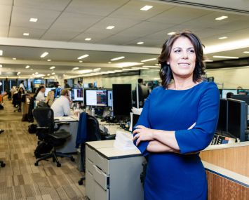 Kara McShane on Wells Fargo's trading floor at 375 Park Avenue. Photo credit: Chris Sorenson.