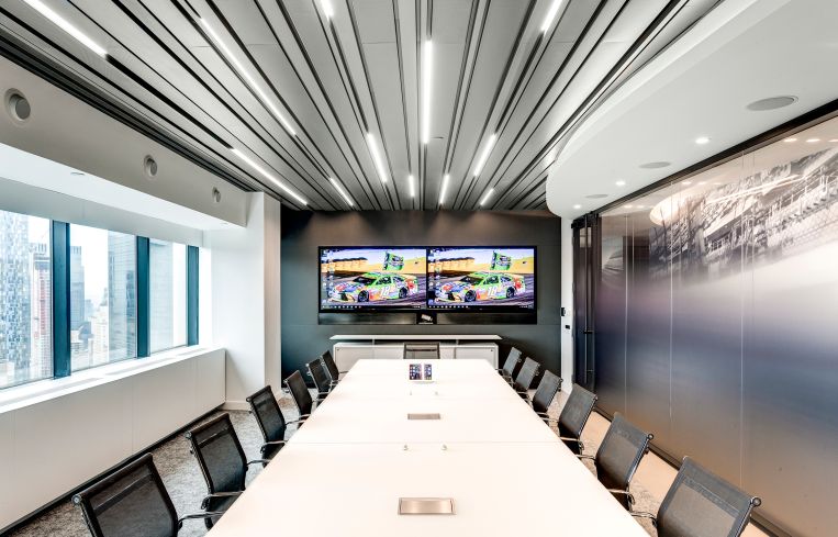 The largest conference room in the office, which sits 14.