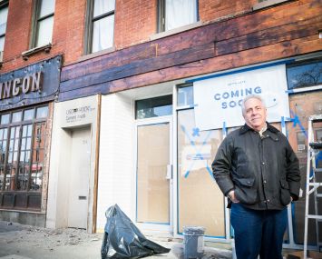 Landlord Michael Pintchik stands in front of 214 Flatbush Avenue, which will become the home of Snowdays, a new dessert concept featuring shaved cream.