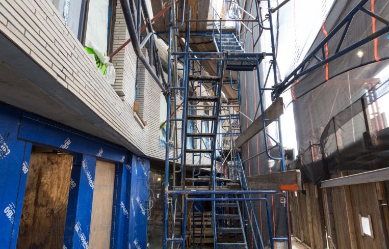 The angled facade of the front of 280 St. Marks Avenue features custom handmade brick installed by expert masons. Photo: Melissa Goodwin/For Commercial Observer.