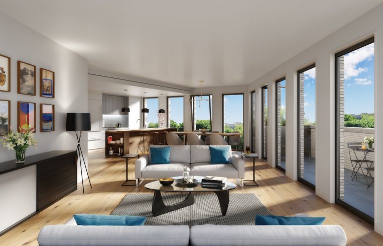 A rendering of the completed living space of a unit at 280 St. Marks Avenue. Rendering: DXA Studio
