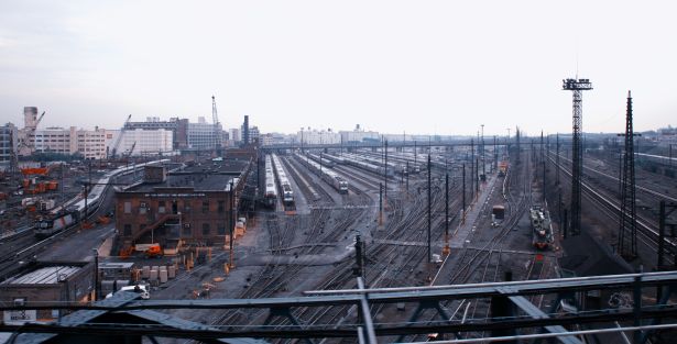 The yard has a sprawling network of active rails. Photo: Daniel Schwen/Wikimedia Commons