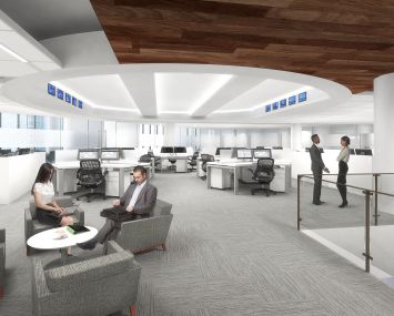 The new office will be an open plan with workstations on the exterior of space. Rendering: Spector Group