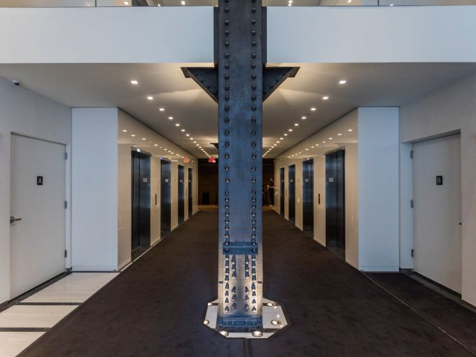 Stripped steel columns at 5 Penn Plaza. Photo: Sasha Maslov/For Commercial Observer