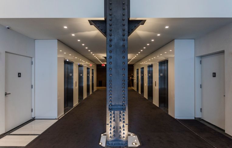 Stripped steel columns at 5 Penn Plaza. Photo: Sasha Maslov/For Commercial Observer