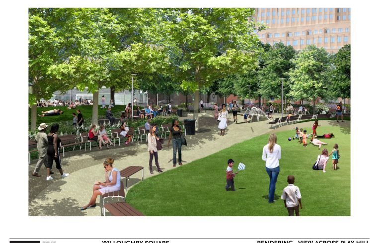 Rendering of Willoughby Square Park. Rendering: Hargreaves Associates