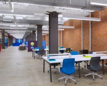 Brick walls were uncovered in prebuilt floors at Equity Office's 114 West 41st Street. Photo: Kevin Chu + Jessica Paul