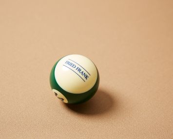 Cue ball with Fried Frank branding, Fried Frank, 1 New York Plaza, New York, New York, April 10, 2017.
Yvonne Albinowski/For Commercial Observer