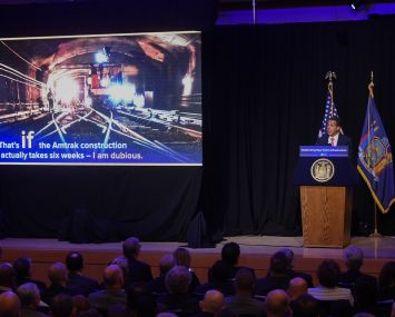 Governor Andrew Cuomo proposes having the state take over Pennsylvania Station at a press conference this week. Photo: Governor's Office