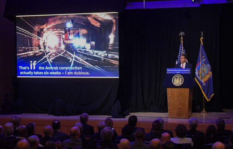 Governor Andrew Cuomo proposes having the state take over Pennsylvania Station at a press conference this week. Photo: Governor's Office