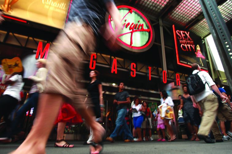 The Virgin Megastore in Times Square closed in June 2009, as the chain shuttered all 23 of its North America locations. Photo: Spencer Platt/For Getty Images