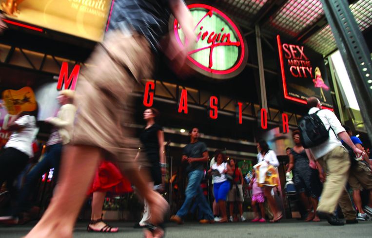 The Virgin Megastore in Times Square closed in June 2009, as the chain shuttered all 23 of its North America locations. Photo: Spencer Platt/For Getty Images