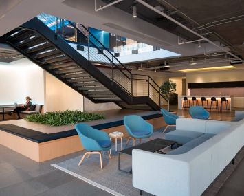 The new offices of Intersection, maker of LinkNYC devices, features an internal staircase that connects two floors. Photo: Thaddeus Rombauer