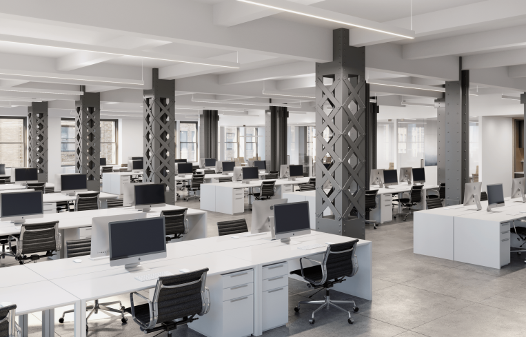 Renovation of the building includes plans to expose the columns in office spaces