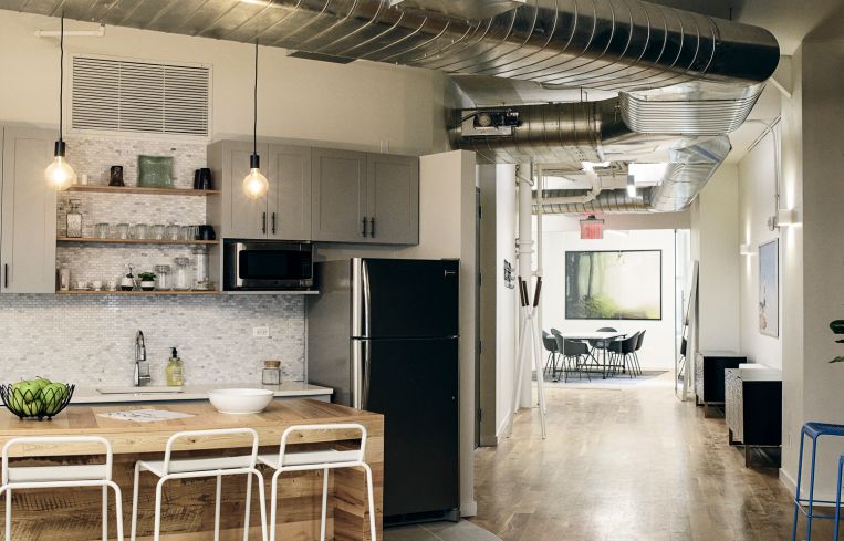 A pantry for one of the completed office spaces at 40 Exchange Place. Photo: Robert Paul Cohen/For Commercial Observer