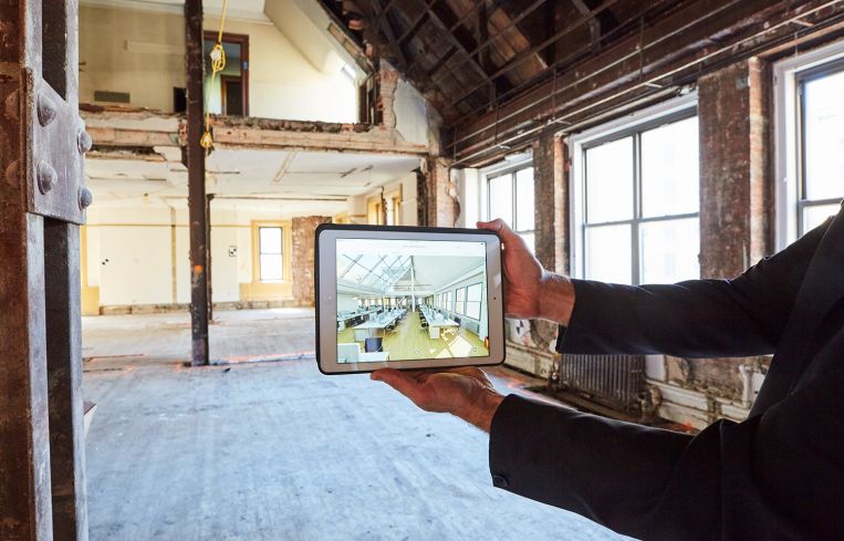 A rendering of what the ninth (top) floor of 287 Park Avenue South could look like. It features a 85-foot skylight and open plan layout. Photo: Yvonne Albinowski/For Commercial Observer
