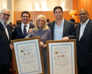 From left: Fred Posniak, Andrew Mandell, Joanne Podell, Kenji Ota and John Banks at the REBNY Retail Deal of the Year awards. Photo: REBNY