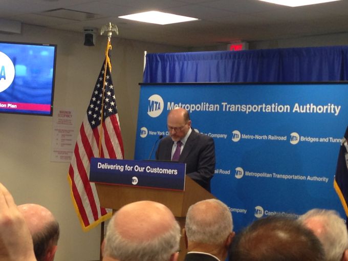 MTA chairman Joseph Lhota announces a plan to improve subway repairs and maintenance. Photo: Rebecca Baird-Remba/Commercial Observer