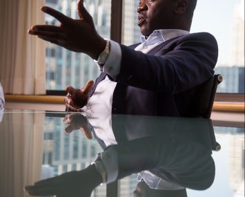 Meredith Marshall, co-founder of BRP Companies, speaks during an at his offices at 767 Third Avenue. Photo: Michael Nagle/For Commercial Observer.