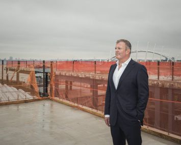 Douglas Elliman Commercial broker Michael Brais at the Empire Outlets retail development in Staten Island. Photo: Sasha Maslov/for Commercial Observer