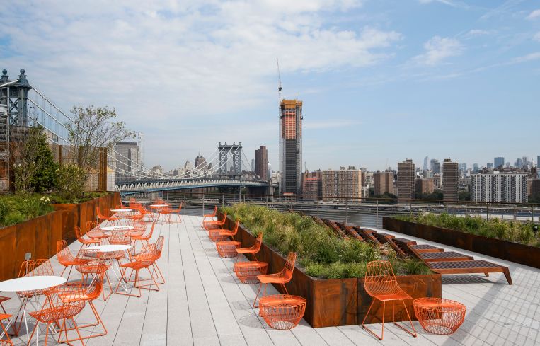 The skyline of the city seen from the new roof deck at 20 jay Street. Photo: Two Trees Management Company.