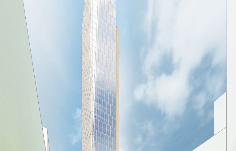 An old rendering 420 Albee Square. Rendering: KPF