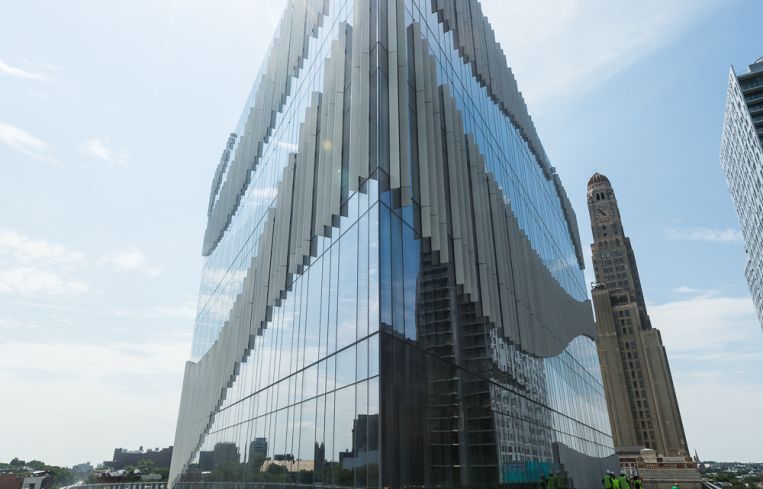 The sixth-floor roof deck for office tenants at 620 Fulton Street. Photo: Emily Assiran/For Commercial Observer