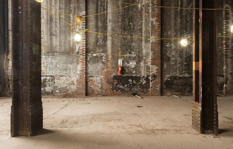 There are columns made of iron ore at 20 Bruckner. Photo: Emily Assiran/For Commercial Observer