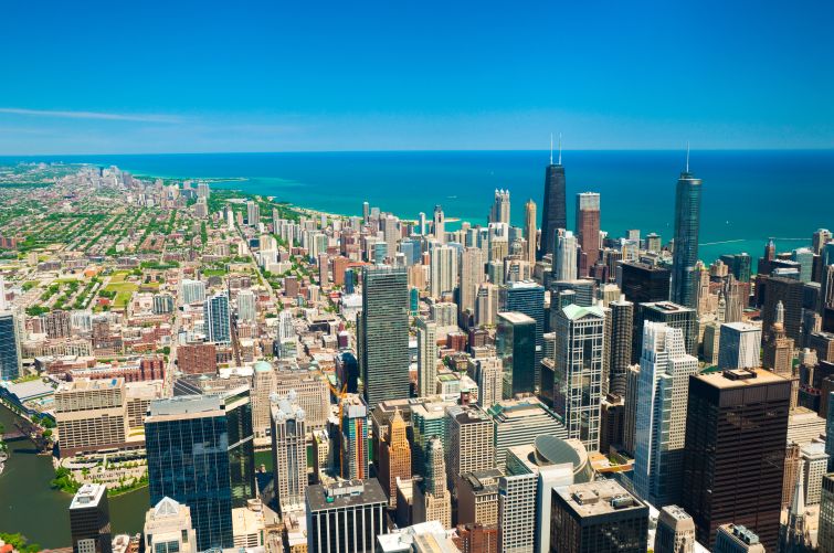 Aerial shot of downtown Chicago.