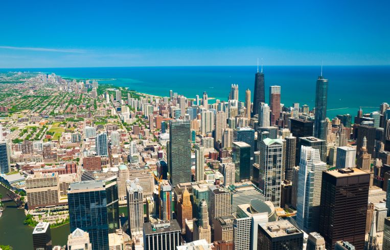 Aerial shot of downtown Chicago.