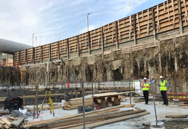 A view of the 30-foot hole where the 1,500-person conference center will sit. Photo:  TWA Hotel