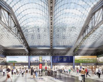 A rendering of the Moynihan Train Hall, one of the largest projects to begin construction within the year.