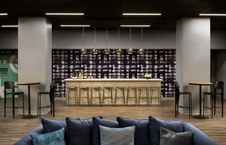 A bar in the basement for parties and events.