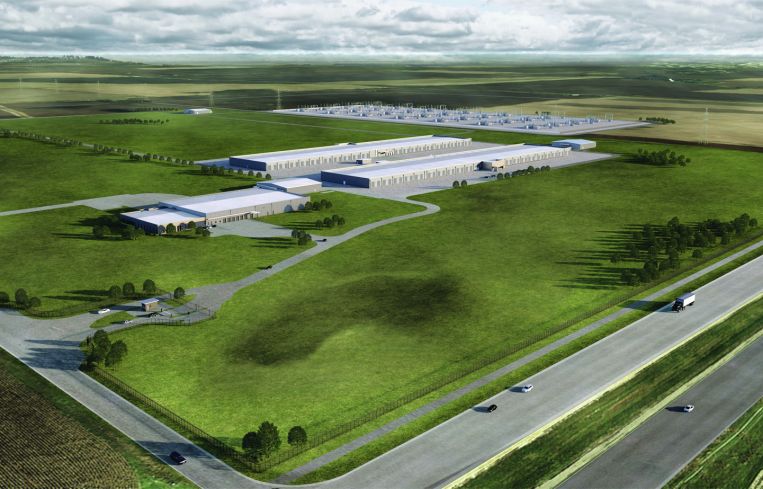 A rendering of Apple's planned data center.