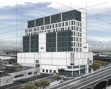 A rendering of the mixed-use building at 38-01 Queens Boulevard, which will be anchored by a Regal Cinemas location.