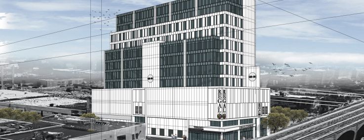 A rendering of the mixed-use building at 38-01 Queens Boulevard, which will be anchored by a Regal Cinemas location.