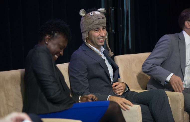 Queens Deputy Borough President Melva M. Miller and T.F. Cornerstone principal Jake Elghanayan talk Queens development.